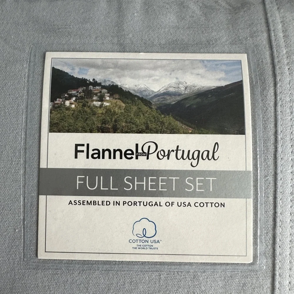 Flannel from Portugal FULL Sheet Set 4 Piece 100% USA Cotton Neutral Silver Gray